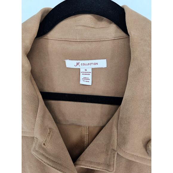 JM Collection Womens Sz 16 Faux Suede Button Up Shirt Jacket Shacket Beige - Picture 2 of 3